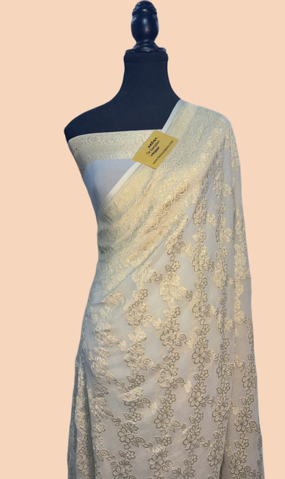 Olive Pure Khaddi Georgette Banarasi Saree -  Water Zari
