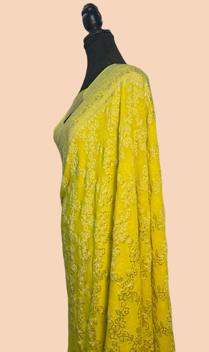 Yellow Pure Khaddi Georgette Banarasi Saree -  Water Zari