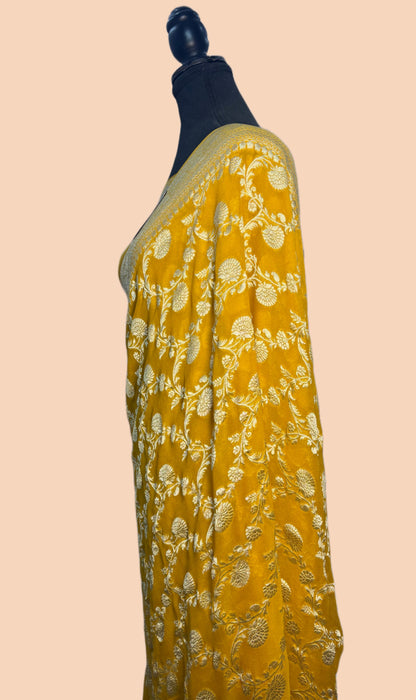 Mustard Pure Khaddi Georgette Banarasi Saree -  Water Zari