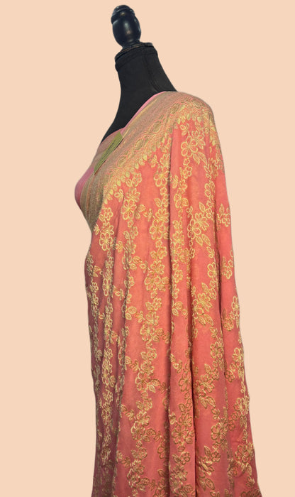 Pink Pure Khaddi Georgette Banarasi Saree -  Water Zari