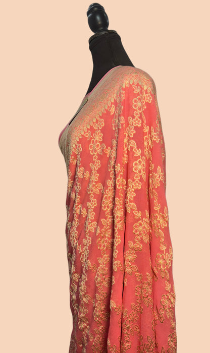 Italian Pink Pure Khaddi Georgette Banarasi Saree -  Water Zari