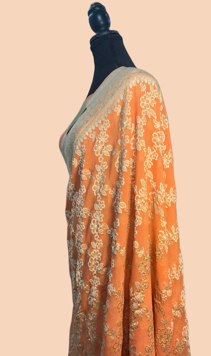 Persian Orange Pure Khaddi Georgette Banarasi Saree -  Water Zari