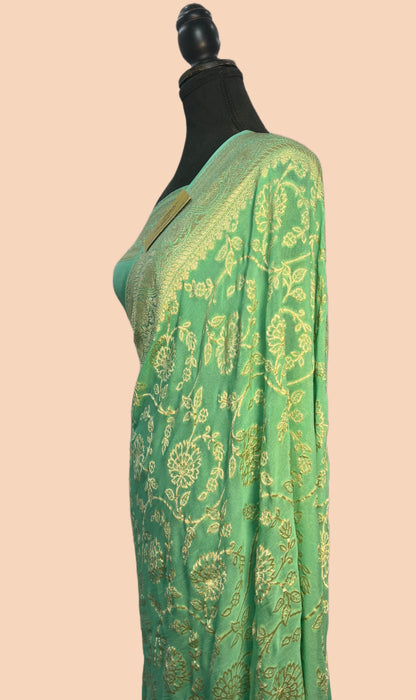 Glacier Pure Khaddi Georgette Banarasi Saree -  Water Zari