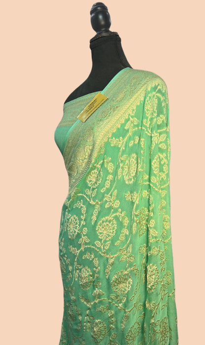 Glacier Pure Khaddi Georgette Banarasi Saree -  Water Zari