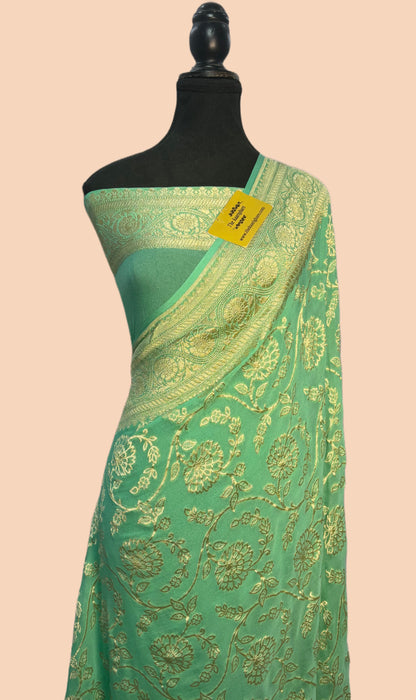 Glacier Pure Khaddi Georgette Banarasi Saree -  Water Zari