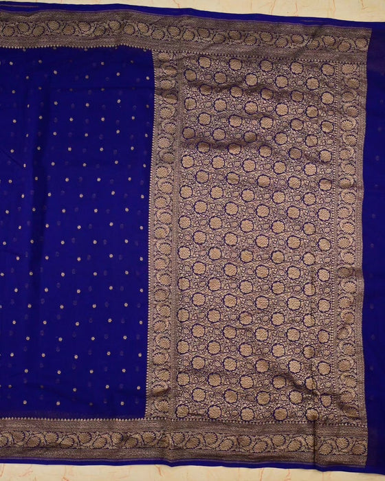 Royal Blue Pure Khaddi Georgette Banarasi Saree -  Antique Zari