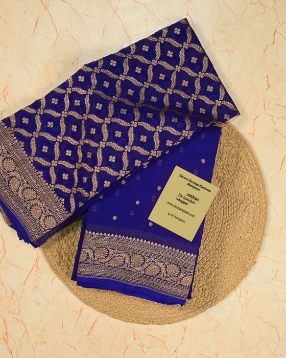 Royal Blue Pure Khaddi Georgette Banarasi Saree -  Antique Zari