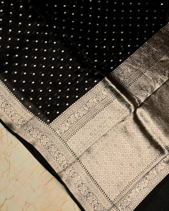 Black Pure Kora Banarasi Handloom Saree -  Reshmi Kora