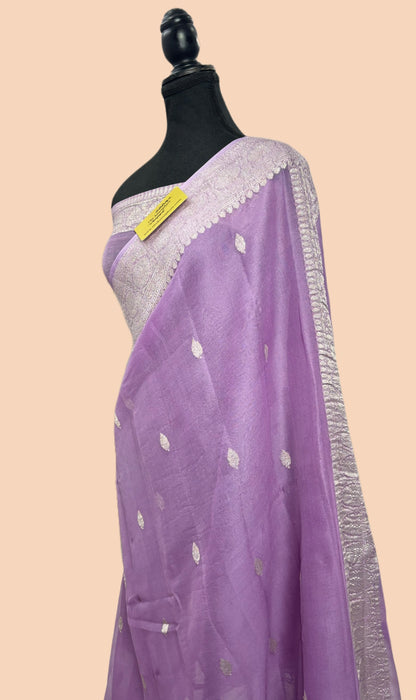 Lavender Pure Kadhwa Chiffon  Banarasi Saree