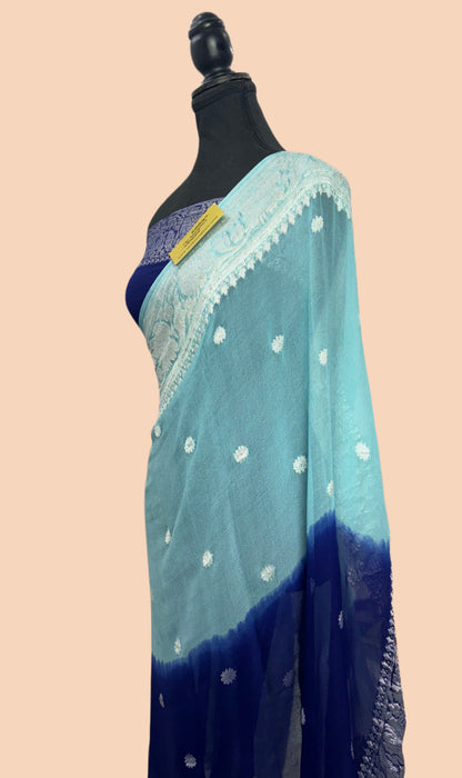 Double Shade Pure Kadhwa Chiffon Georgette Banarasi Saree - Silver Zari