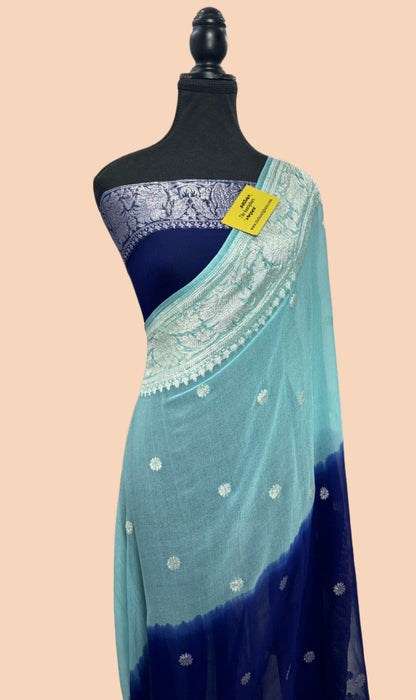 Double Shade Pure Kadhwa Chiffon Georgette Banarasi Saree - Silver Zari