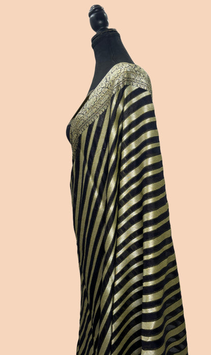 Black Pure Khaddi Chiffon Banarasi Saree