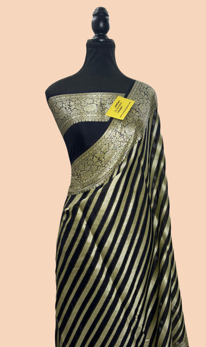Black Pure Khaddi Chiffon Banarasi Saree