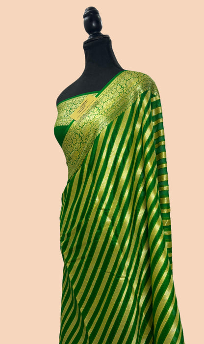 Green Pure Khaddi Chiffon Banarasi Saree