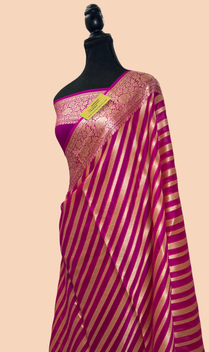 Dirty Pink Pure Khaddi Chiffon Banarasi Saree