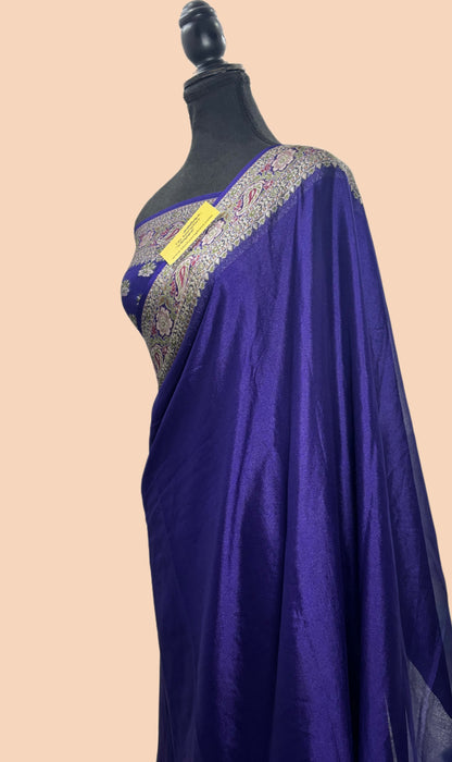 Navy Pure Khaddi Chiffon Banarasi Saree