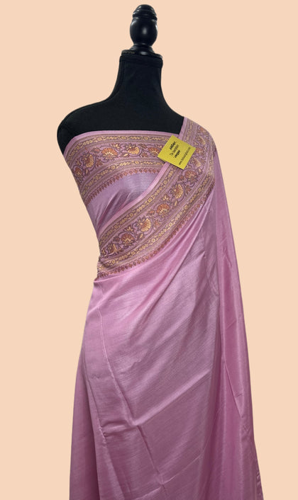 Mauve Pink Pure Butter Crepe Banarasi Saree