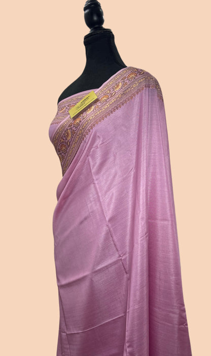 Mauve Pink Pure Butter Crepe Banarasi Saree