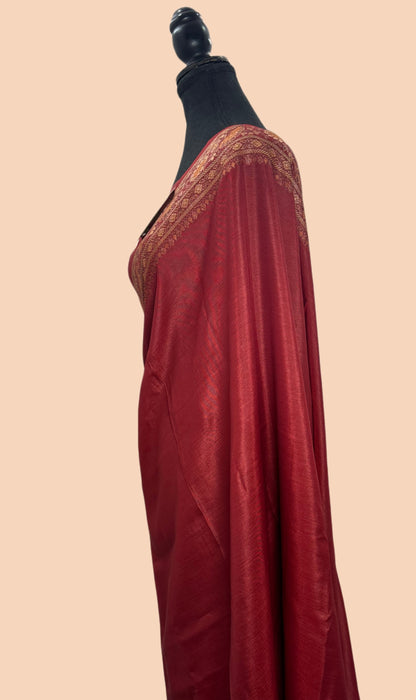 Maroon Pure Butter Crepe Banarasi Saree