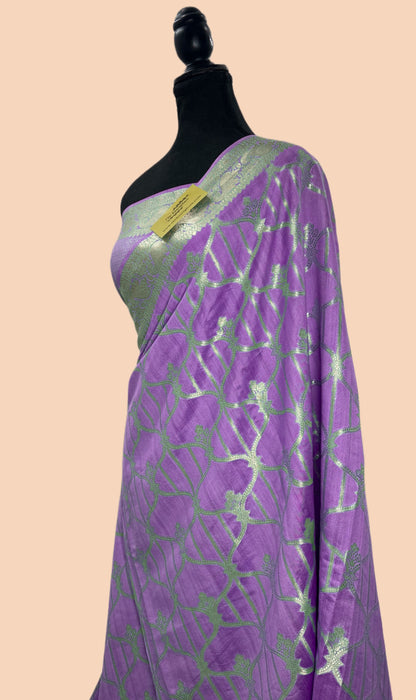 Lavender Pure Chiniya Banarasi Handloom Saree