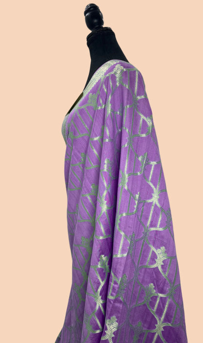Lavender Pure Chiniya Banarasi Handloom Saree