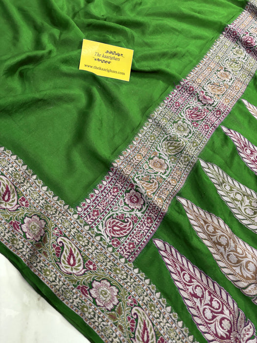 Mehendi Green Pure Khaddi Chiffon Banarasi Saree