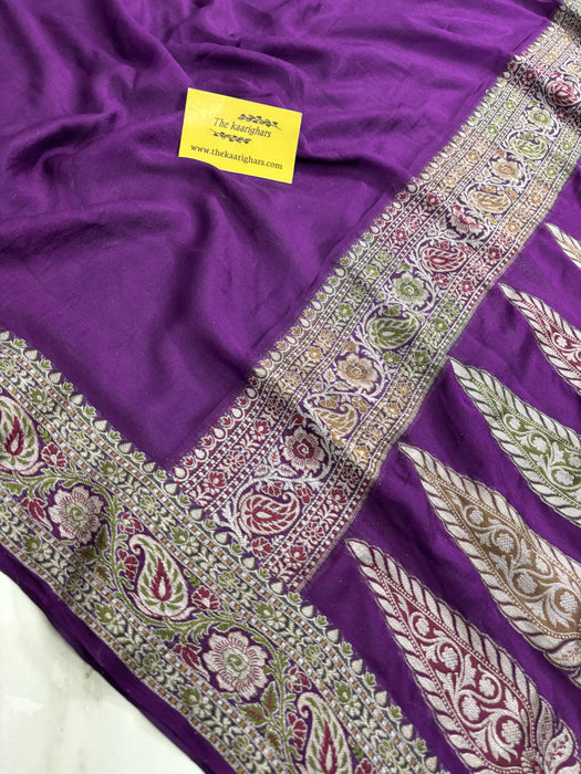 Purple Pure Khaddi Chiffon Banarasi Saree