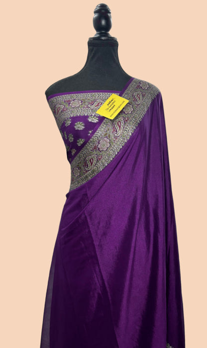 Purple Pure Khaddi Chiffon Banarasi Saree