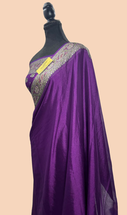 Purple Pure Khaddi Chiffon Banarasi Saree