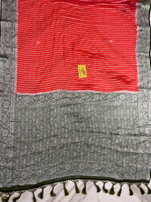 Red Black Pure Khaddi Chiffon Banarasi Saree