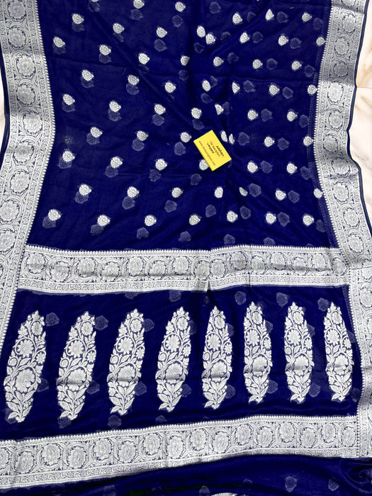 Navy Pure Khaddi Chiffon Banarasi Saree