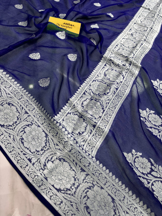 Navy Pure Khaddi Chiffon Banarasi Saree