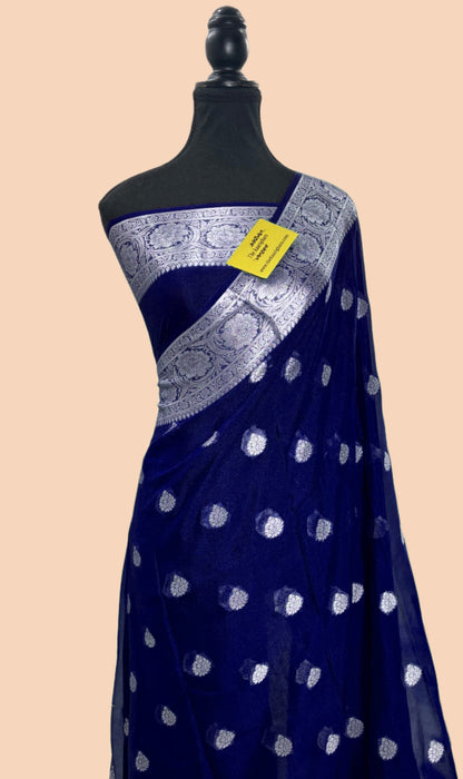 Navy Pure Khaddi Chiffon Banarasi Saree
