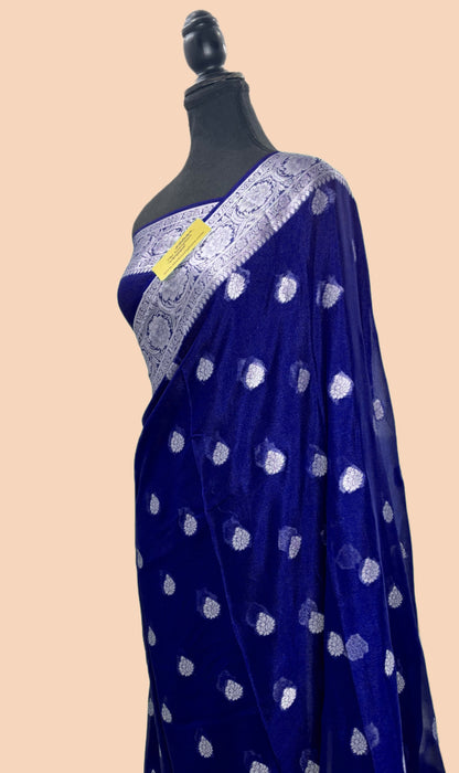 Navy Pure Khaddi Chiffon Banarasi Saree