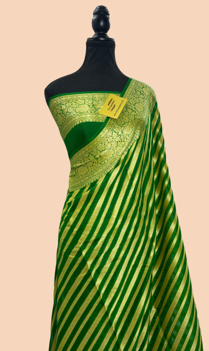 Green Pure Khaddi Chiffon Banarasi Saree