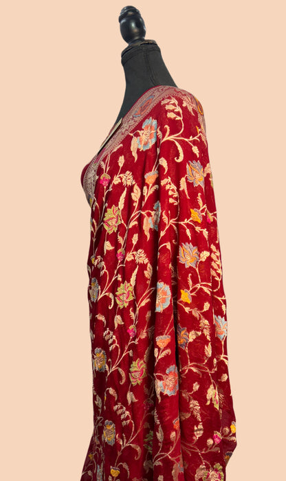 Red Khaddi Georgette Banarasi Handloom Saree -  Tilfi Meenakari