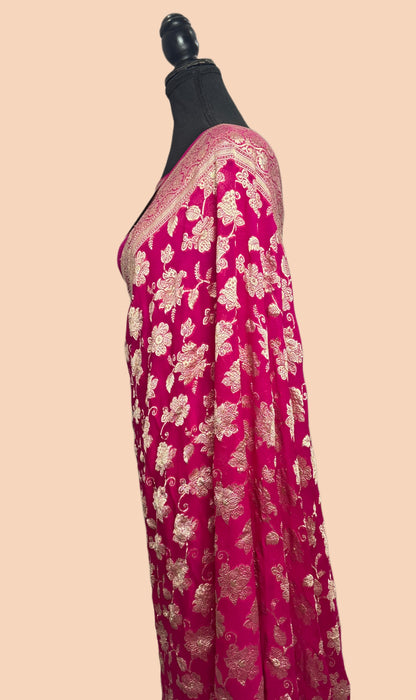 Rani Pure Khaddi Georgette Banarasi Handloom Saree -  Water Zari