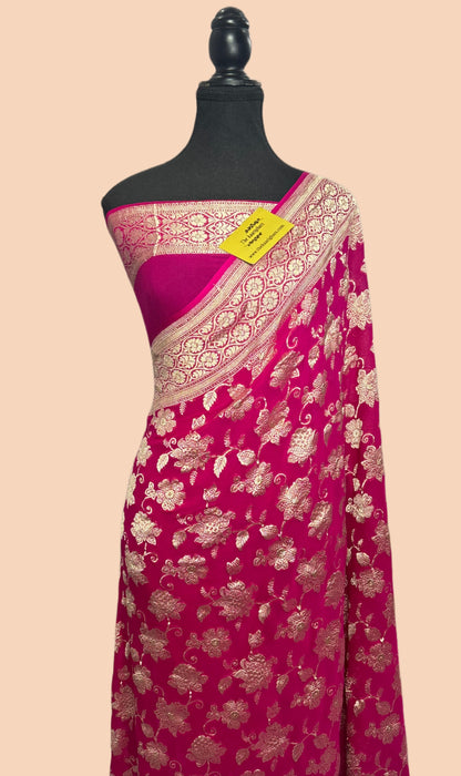 Rani Pure Khaddi Georgette Banarasi Handloom Saree -  Water Zari