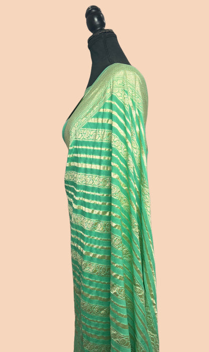 Torquoise Green Pure Khaddi Georgette Banarasi Saree -  Water Zari