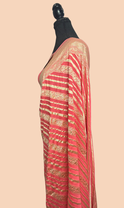 Pink Pure Khaddi Georgette Banarasi Handloom Saree -  Water Zari