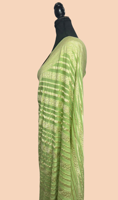 Pista Pure Khaddi Georgette Banarasi Handloom Saree -  Water Zari
