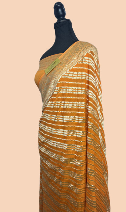 Persian Orange Pure Khaddi Georgette Banarasi Saree -  Water Zari