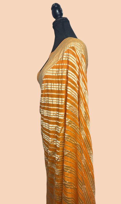 Persian Orange Pure Khaddi Georgette Banarasi Saree -  Water Zari