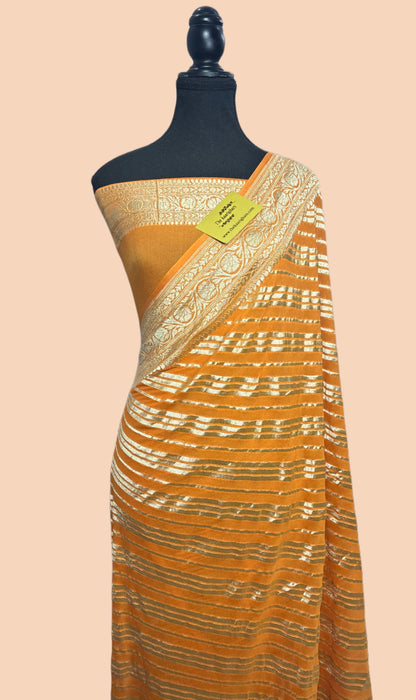 Persian Orange Pure Khaddi Georgette Banarasi Saree -  Water Zari