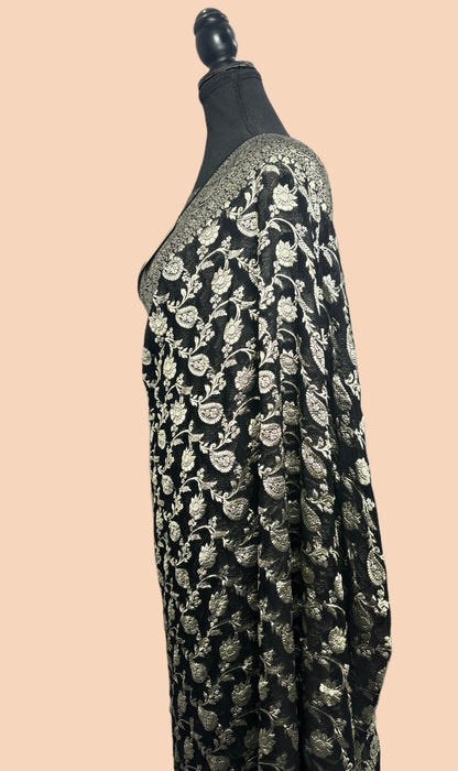 Black Pure Khaddi Georgette Banarasi Saree -  Water Zari
