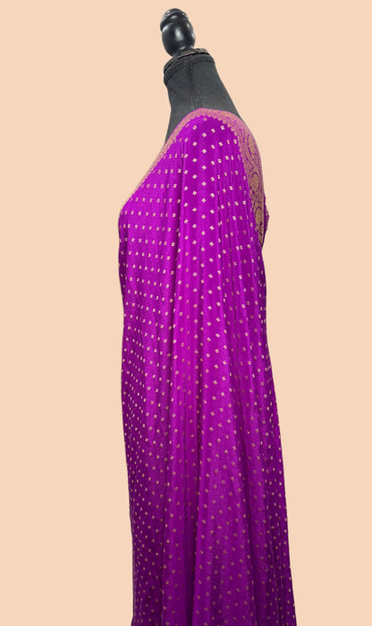Purple Pure Khaddi Crepe Banarasi Handloom Saree - Antique Zari