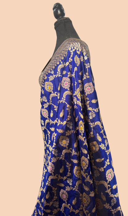 Blue Pure Katan Banarasi Handloom Saree - Tilfi Meenakari Work