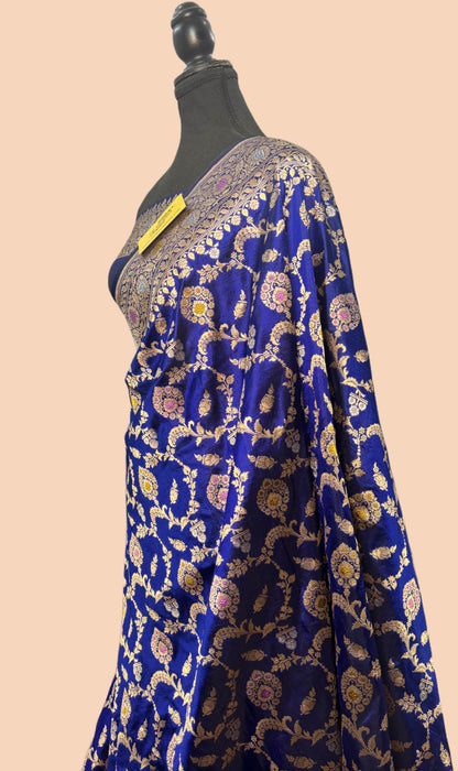 Blue Pure Katan Banarasi Handloom Saree - Tilfi Meenakari Work