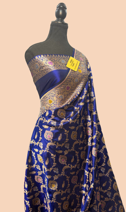 Blue Pure Katan Banarasi Handloom Saree - Tilfi Meenakari Work