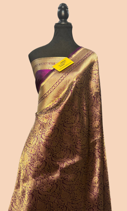 Magenta Pure Katan Silk Banarasi Handloom Saree - Brocade work